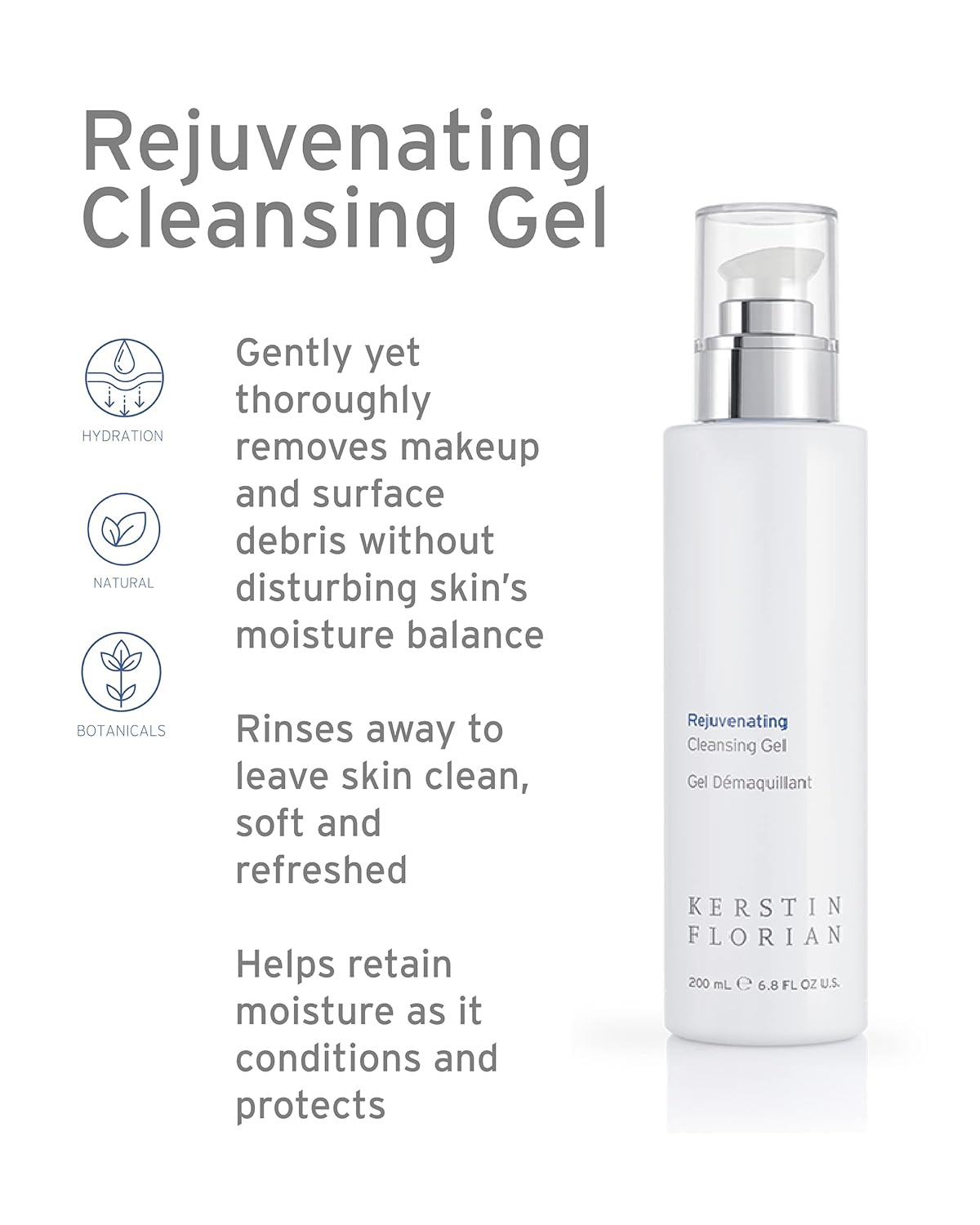 Kerstin Florian Rejuvenating Cleansing Gel | Gentle Face Wash and Makeup Remover for All Skin Types (6.8 fl oz)-FemmiqueWomen