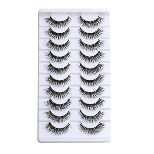 SUNWELL False Eyelashes 12mm Mink Lashes Natural Look Cat Eye Faux Mink Lashes 3D Fluffy Soft Luxury Volume Fake Lashes 10 Pairs Pack-FemmiqueWomen