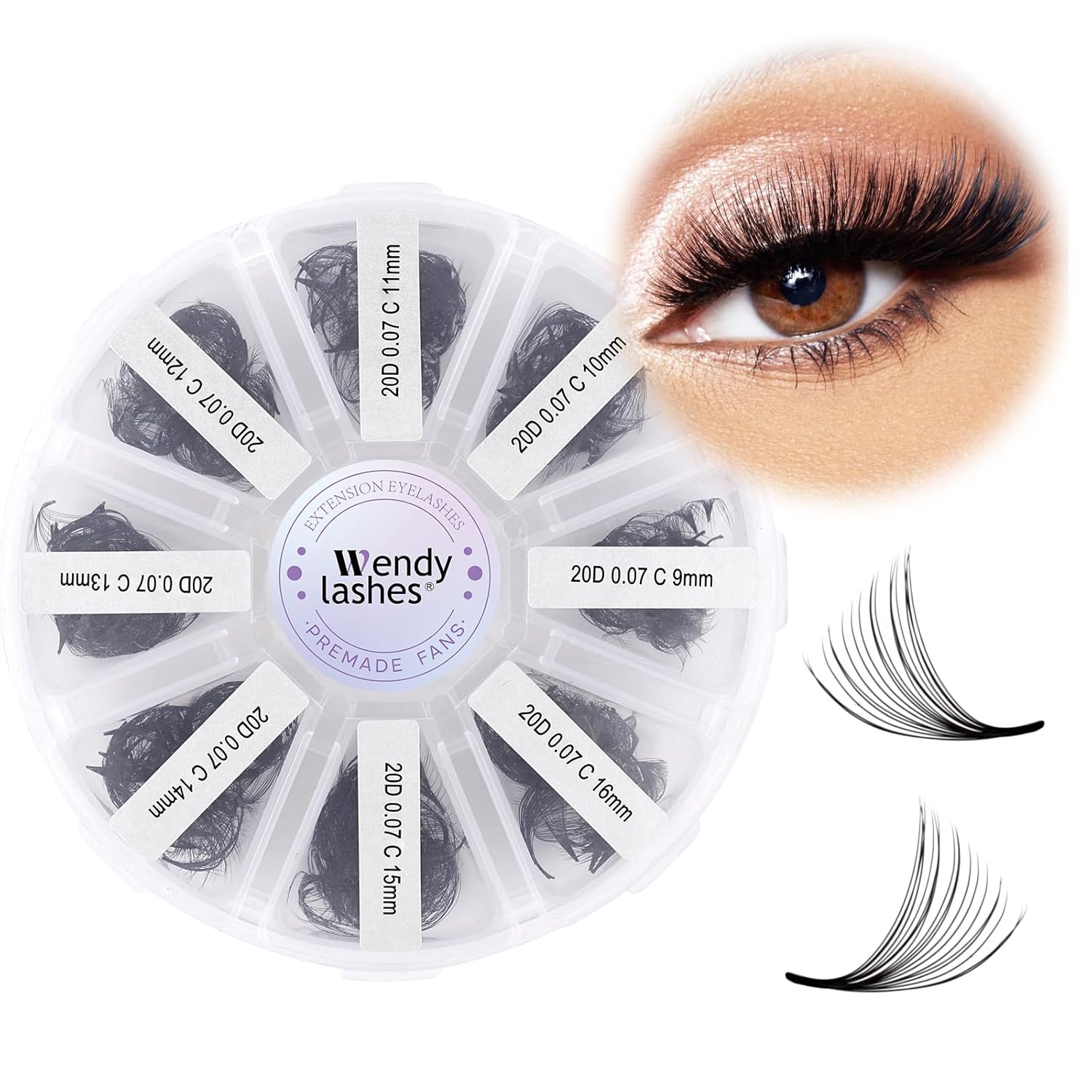 Premade Fans for Eyelash Extension: 20D, Wendy Lashes, Handmade Fans, Pre-made, For Lash-Artists, D, 9-16mm-FemmiqueWomen