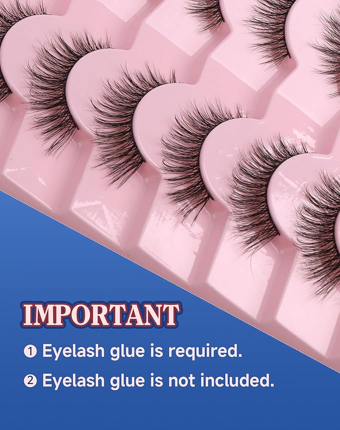 Natural Lashes Wispy False Eyelashes Strip Flared Natural Look Eyelash CatEye Lash Soft Lashes Fluffy Mink Eyelash Pack 7 Pairs 16MM D76-FemmiqueWomen