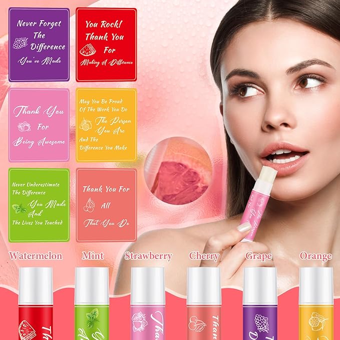 24 Pcs Lip Balm Gifts Bulk Thank You Gifts Employee Appreciation Gifts for Coworkers Moisturizer Assorted Flavors Natural Ingredients Dry Chapped Lip Care Gift for Women Men Teen-FemmiqueWomen