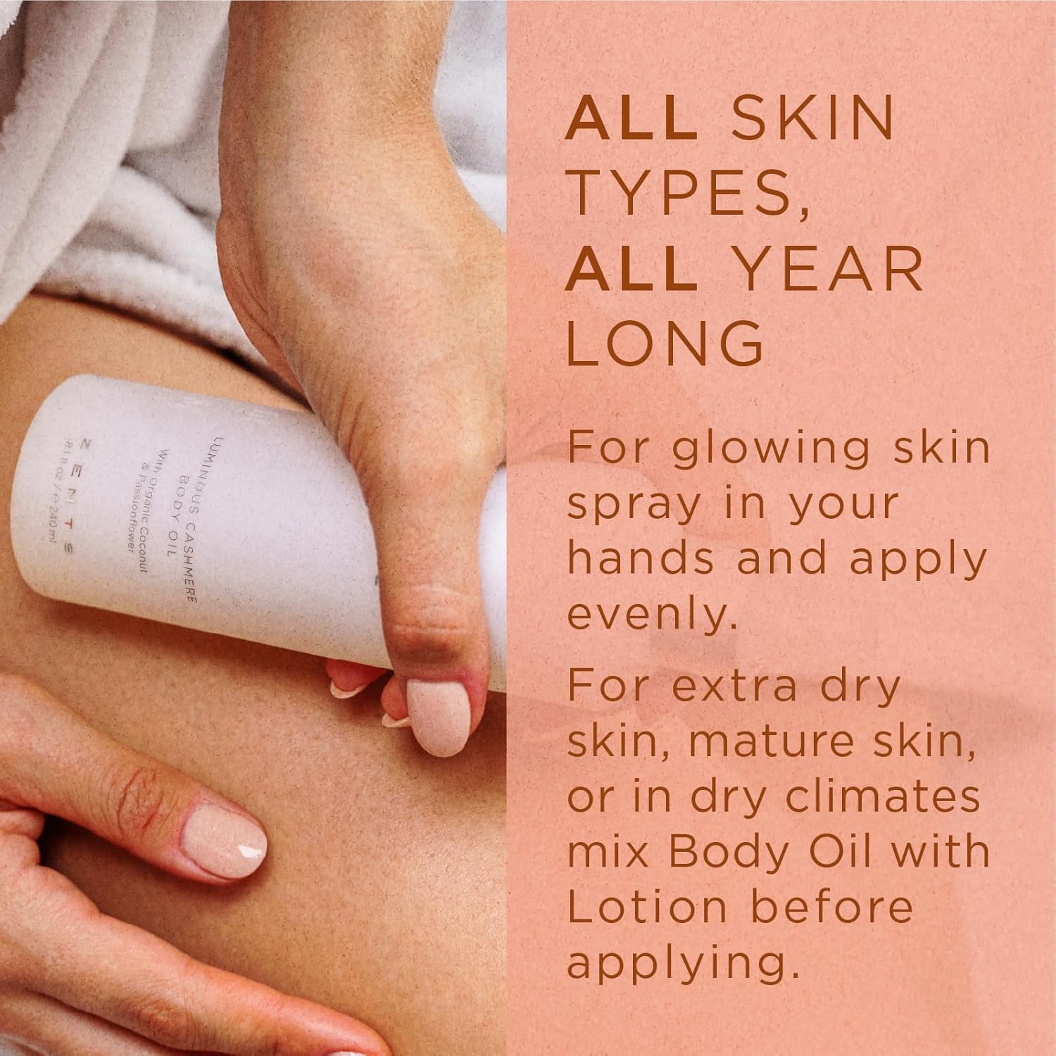 Zents Luminous Cashmere Body Oil (Travel Size - Mandarin Fragrance) | Moisturizing Body Oil with Vitamin E & Organic Coconut Oil | Softens & Smooths Skin | 1 fl oz | TSA Approved-FemmiqueWomen