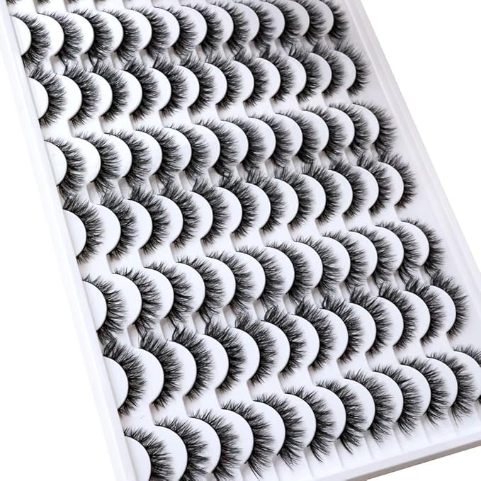 False Eyelashes 48 Pairs Faux Mink Lashes 14mm Wispy Lashes 3D Fluffy Cat Eye Lashes Pack Bulk Wholesale Strip Lashes(style 48-045)-FemmiqueWomen