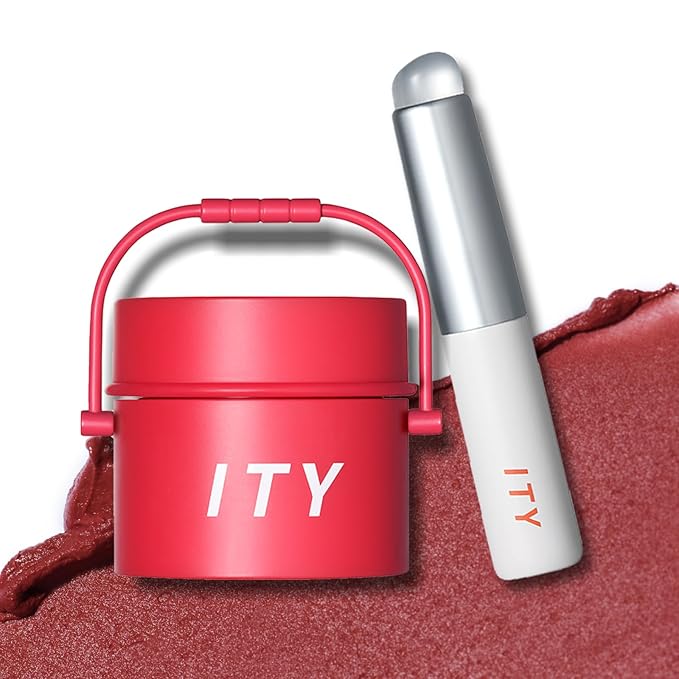 ITY Velvet Matte Finish Lip Stain-Mousse Textured Pudding Pot Lip Clay with Brush, Red Shade, Dual-Use as Lipstick and Blush, Conceals Lip Lines, Rich Pigment, 0.21 oz (6g) in Cherry Bliss-FemmiqueWomen