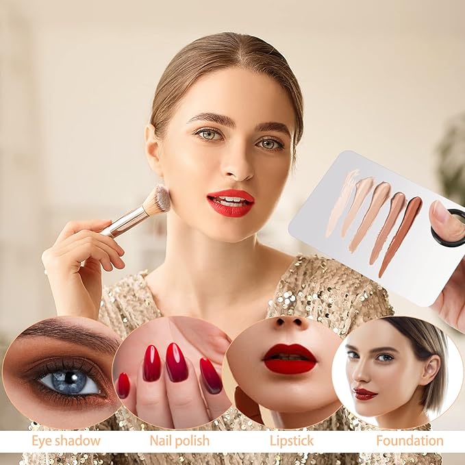 2 Sets Foundation Palette Makeup Mixing Palette Stainless Steel Cosmetic Mixing Palette with Spatula Makeup Artist Tool for Mixing Foundation Eye Shadow Eyelash Nail Art (4.52 x 2.99 inch)-FemmiqueWomen