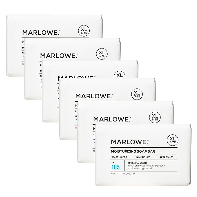 MARLOWE. No. 105 Bar Soap for Men 7 oz (6 Bars) Moisturizing Body Soap, Nourishing & Refreshing with Natural Extracts, Shea Butter, Olive Oil & Green Tea Extracts, Original Sage & Fir Scent-FemmiqueWomen