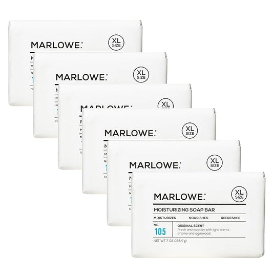 MARLOWE. No. 105 Bar Soap for Men 7 oz (6 Bars) Moisturizing Body Soap, Nourishing & Refreshing with Natural Extracts, Shea Butter, Olive Oil & Green Tea Extracts, Original Sage & Fir Scent-FemmiqueWomen