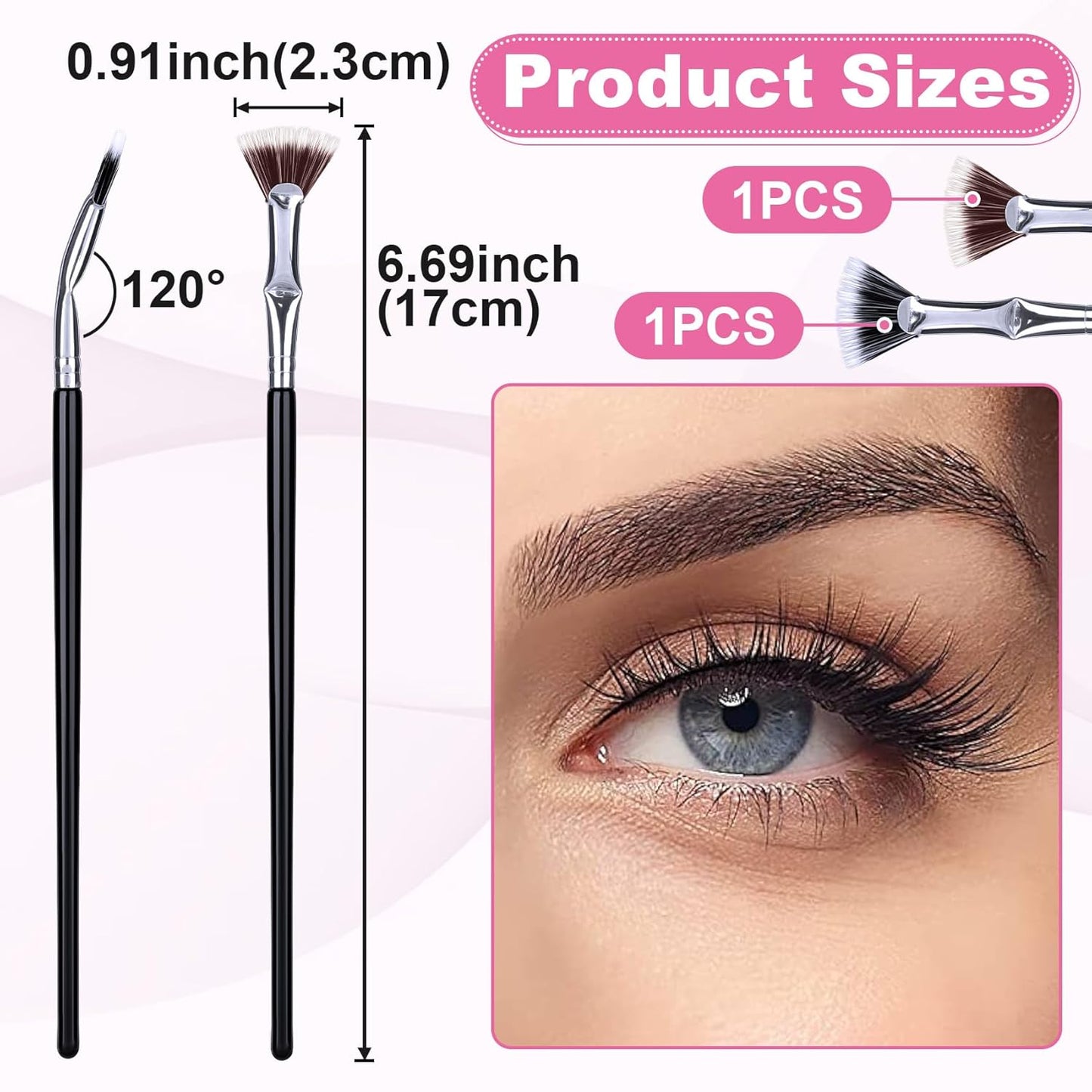 PAGOW 2 Pcs Folding Angle Scalloped Lash Brush, Multifunctional Mascara Fan Brush for Lashes, Mascara Brush Eyelash Comb Separator, Eye Lash Fan Brush Wands Makeup Tool (Black+Brown)-FemmiqueWomen