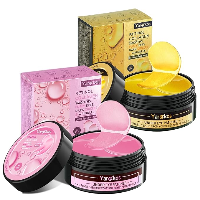 2 Packs 60 Pcs Under Eye Patches, 24K Gold+Pink, 30 Pairs Women Undereye Mask for Puffy Eyes Dark Circles Treatment, Men Collagen Gel Pads Hydrating for Eye Bags Puffiness Wrinkle, Beauty Skin Care-FemmiqueWomen