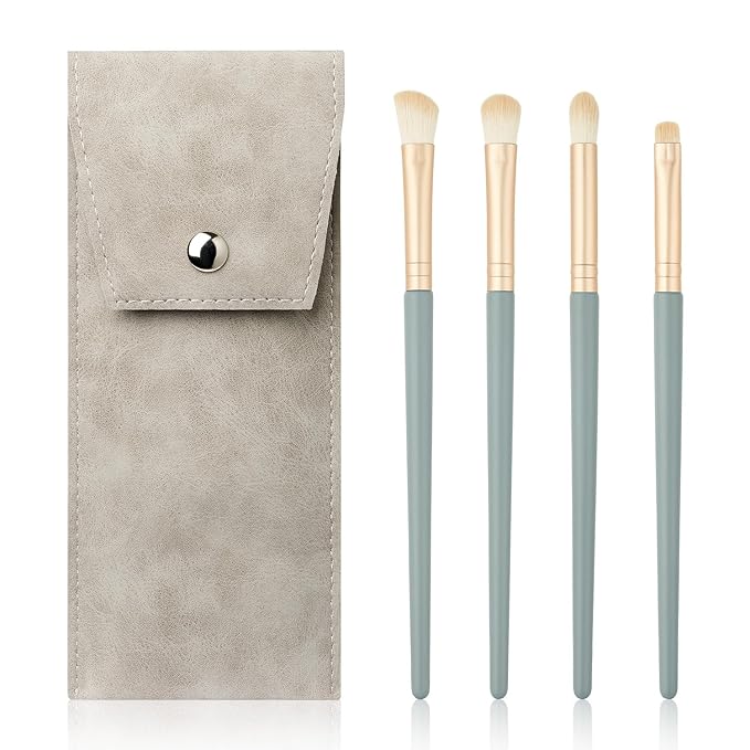 Eyeshadow Makeup Brushes Set with Case 4 PCS Soft Synthetic Hairs Eye Makeup Brushes for Blending Eyebrow Eyeliner Eyeshadow （Lightblue）-FemmiqueWomen