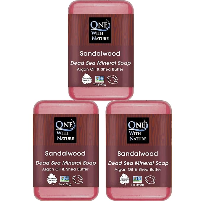 One With Nature Dead Sea Salt Sandalwood Soap 7oz 3-Pack – Purifying and Exfoliating Soap Bar with Dead Sea Minerals and Sandalwood for Face & Body, for Men & Women-FemmiqueWomen