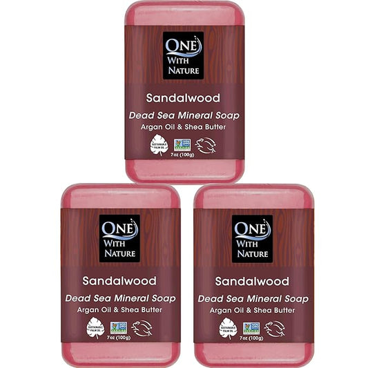 One With Nature Dead Sea Salt Sandalwood Soap 7oz 3-Pack – Purifying and Exfoliating Soap Bar with Dead Sea Minerals and Sandalwood for Face & Body, for Men & Women-FemmiqueWomen