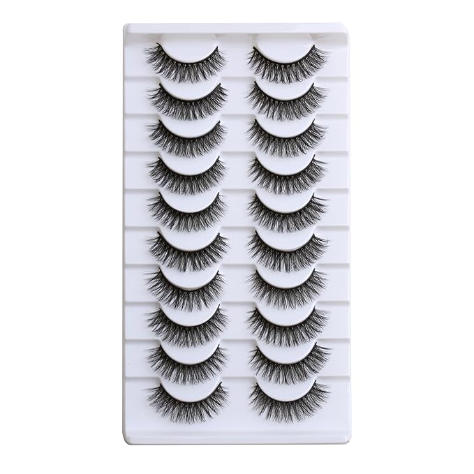 SUNWELL False Eyelashes 12mm Mink Lashes Natural Look 3D Faux Mink Eye Lashes Soft Reusable Luxury Volume Fake Eyelashes 10 Pairs Pack-FemmiqueWomen