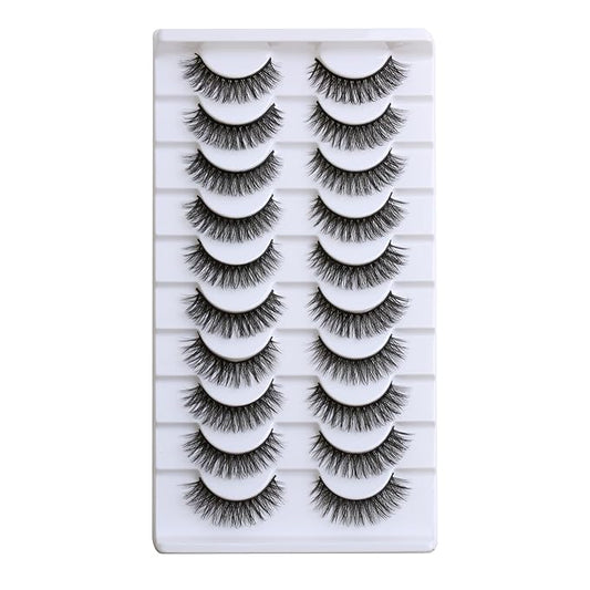 SUNWELL False Eyelashes 12mm Mink Lashes Natural Look 3D Faux Mink Eye Lashes Soft Reusable Luxury Volume Fake Eyelashes 10 Pairs Pack-FemmiqueWomen