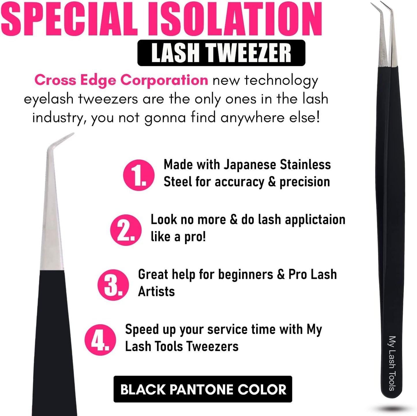 Isolation Lash Tweezers for Eyelash Extension Tweezer for Isolation Lash Extensions 14cm, Best for Individual Isolation & Classic Lashes Japanese Stainless Steel Matte Black)-FemmiqueWomen