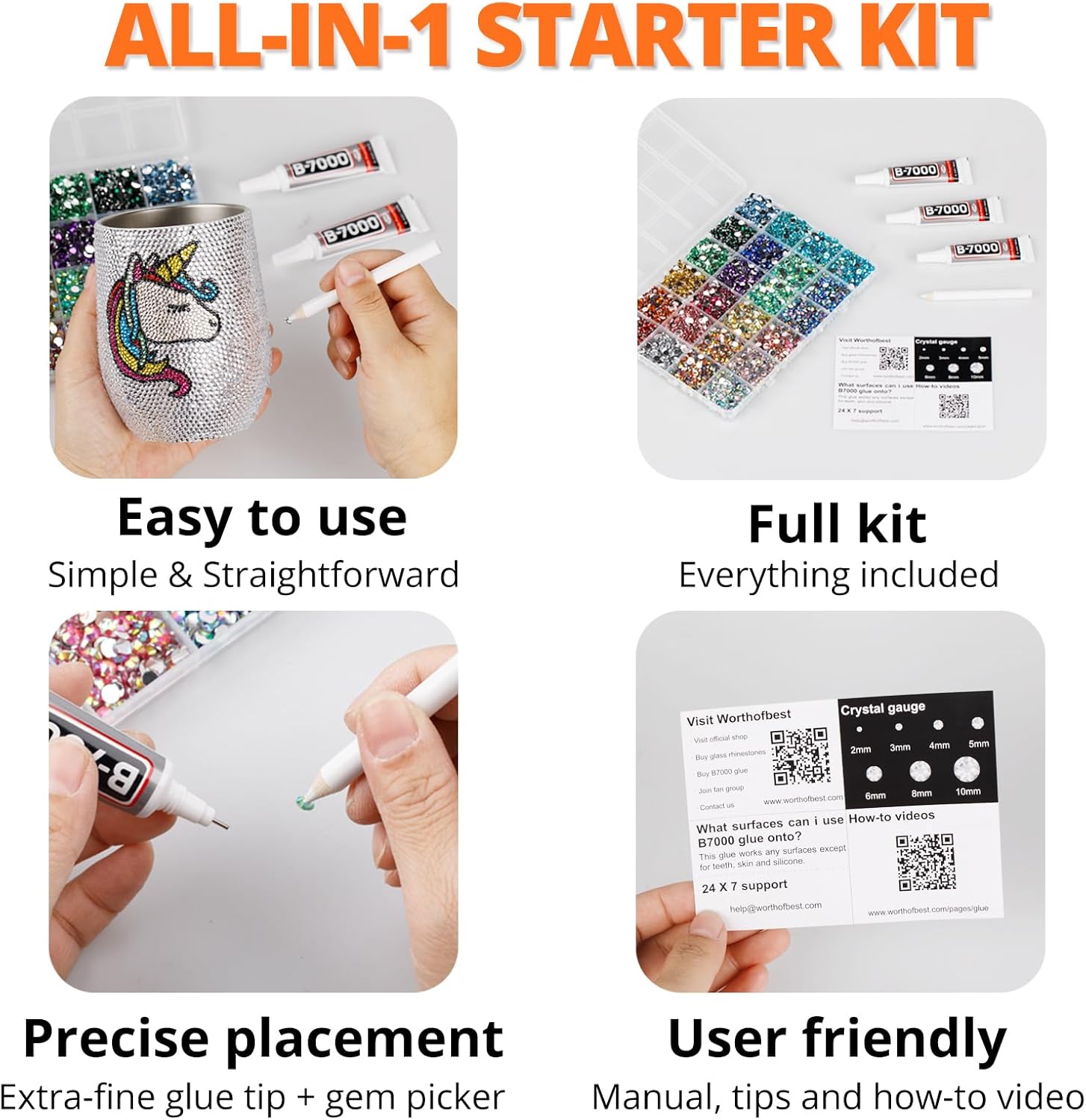 30000Pcs Resin Jelly Rhinestones Set for Crafting Bedazzling, Orange AB Flatback Gems Jewels for Crafts Clothes Shoes Fabric Outfit Nails Makeup, Flat Back Crystal 2-6mm with b 7000 Glue-FemmiqueWomen