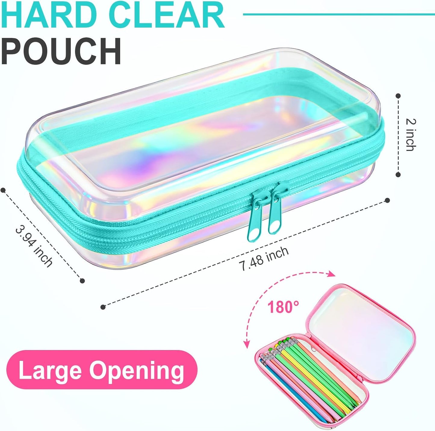 Sanwuta 6 Pcs Clear Hard Zipper Case Pencil Pouches Hard Plastic Zipper Pouches Makeup Bag Transparent Cases for Snacks Plastic Storage Organizer Box for Travel(Holographic,7.48 x 3.94 x 2 Inch)-FemmiqueWomen