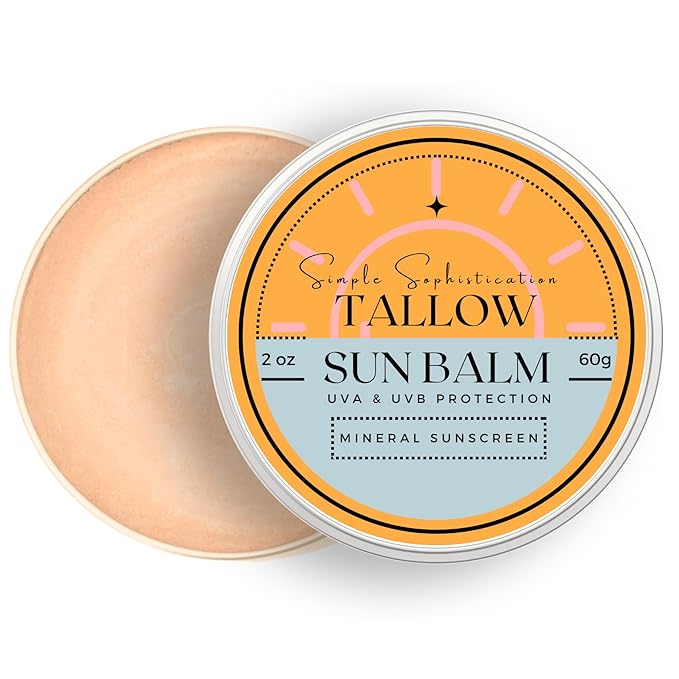 Tallow Sun Balm, tinted - with grassfed tallow, castor oil, zinc oxide | Mineral Sunscreen | Natural, Clean, Organic | Reef Safe, Ocean Friendly | Spf 30 - suitable for sensitive skin (2 oz) (Fair)-FemmiqueWomen
