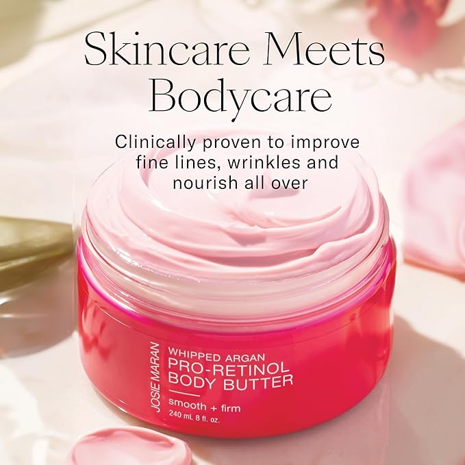 Josie Maran Whipped Argan Pro-Retinol Body Butter - Ultra-Hydrating Retinol Body Cream with Air-Whipped 100% Pure Argan Oil - Smooth, Soothe & Improve the Look of Fine Lines - Vanilla Bean (8 Oz)-FemmiqueWomen