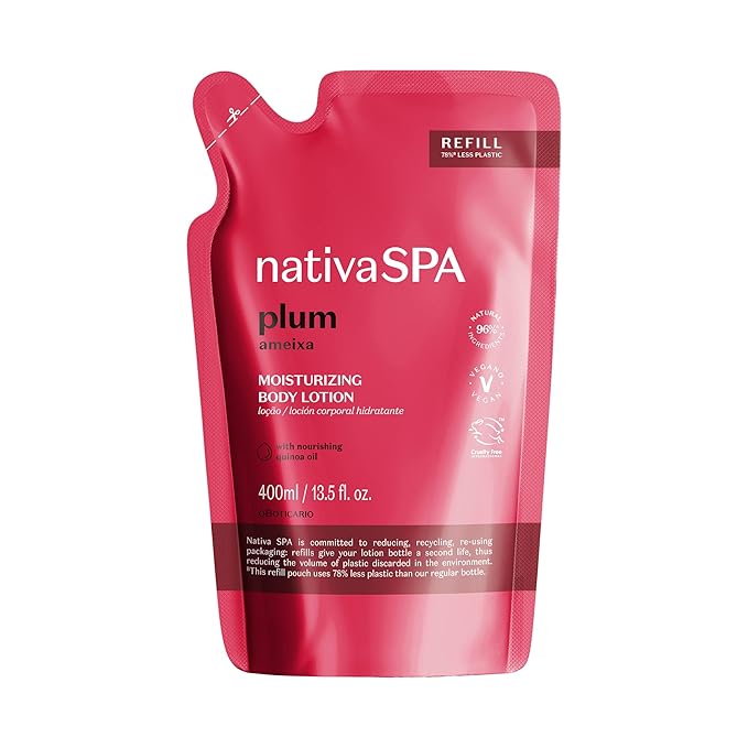 Nativa SPA by O Boticário, Plum Moisturizing Body Lotion Refill Pack, Fragranced Moisturizer Enriched with Purified Quinoa Drops to Boost Hydration, 13.5 Ounce-FemmiqueWomen