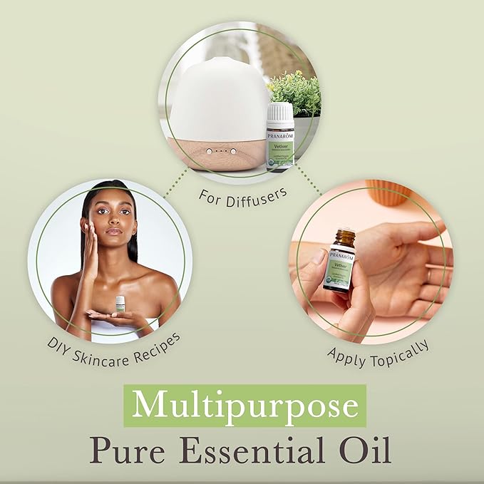 Pranarom USDA Certified Organic Vetiver Essential Oil (5ml), 100% Pure Undiluted Therapeutic Grade from Haiti & Madagascar for Aromatherapy, Diffuser, Calming, Relaxation, DIY, Massage Oil-FemmiqueWomen