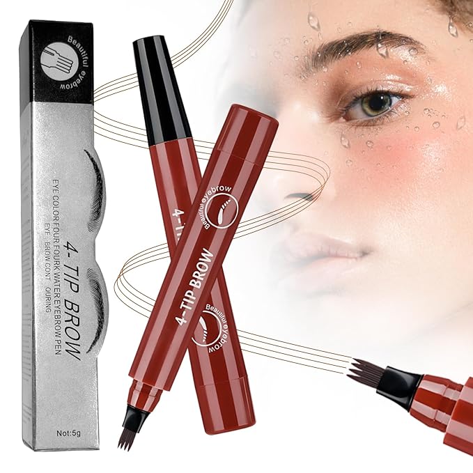 2025 New Magic Eyebrow Pencil, 3D Waterproof 4 Tipped Precise Brow Pen Microblading Eyebrow Pencil Contouring Pen Fine Stroke Microblading Creates Natural (Red Brown)-FemmiqueWomen