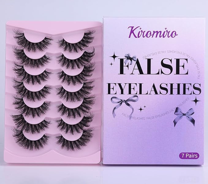 Mink Lashes Fluffy D-Curl False Eyelashes 20mm Long Volume Lashes That Look Like Extensions Cat Eye Fake Lashes Faux Mink Strip Lashes Pack 7 Pairs-FemmiqueWomen