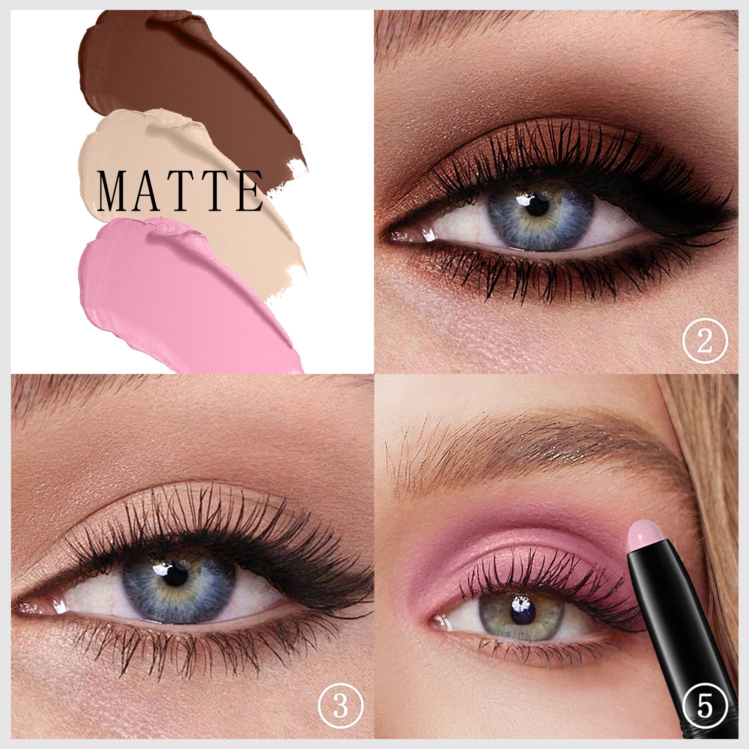 3PCS Eyeshadow Stick, Shimmer and Matte Cream Eye Shadow Brightener Sticks Eyeliner Pencil Crayon, Waterproof Long Lasting Eye Highlighter Stick Makeup (02+03+05)-FemmiqueWomen