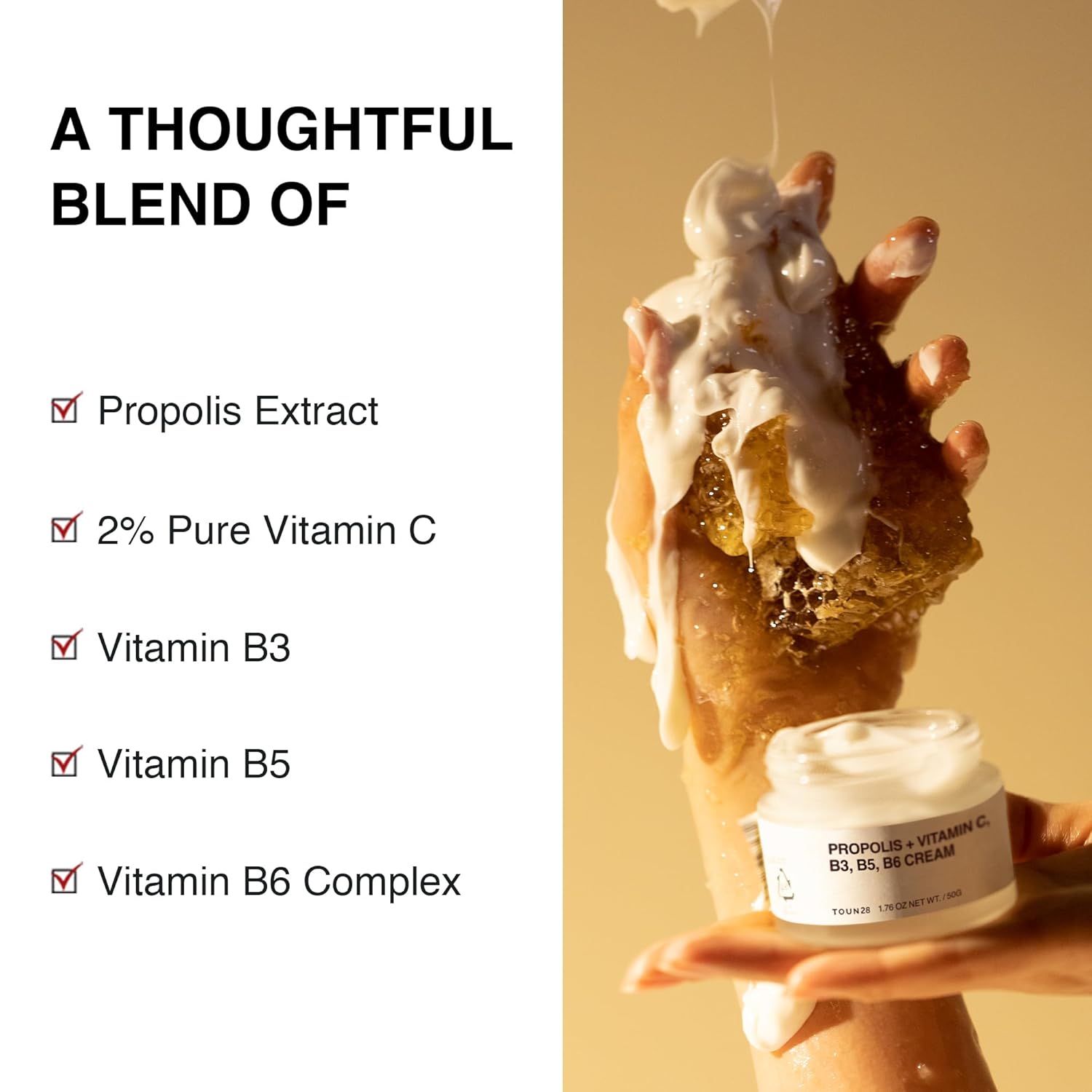 TOUN28 Propolis Vitamin C & B Complex Cream 1.76 oz (50g) | Moisturize, Nourish & Strengthen Skin Barrier with Propolis Extract| Korean Skincare for Sensitive Skin-FemmiqueWomen