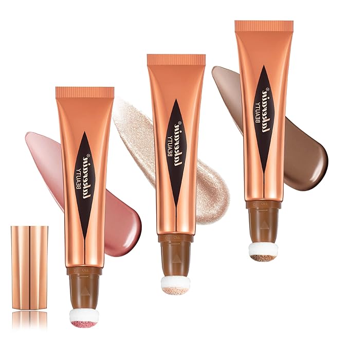 3 Pcs YU KUI LX Liquid Beauty Stick, Highlighter Makeup, Blush Stick, Liquid Highlighter, Contour StickMultifunctional Beauty Stick，Beauty Cream With Cushion Applicator (01#+03#+05#)-FemmiqueWomen