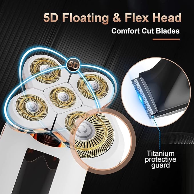 2-in-1 Electric Razors for Women, Wet/Dry 5D Razor & Hair Trimmer with USB Adapter & Charging Cable,5D Rechargeable Rotary Shaver with Lithium-Ion Battery, Water Resistant Grooming Kit-FemmiqueWomen