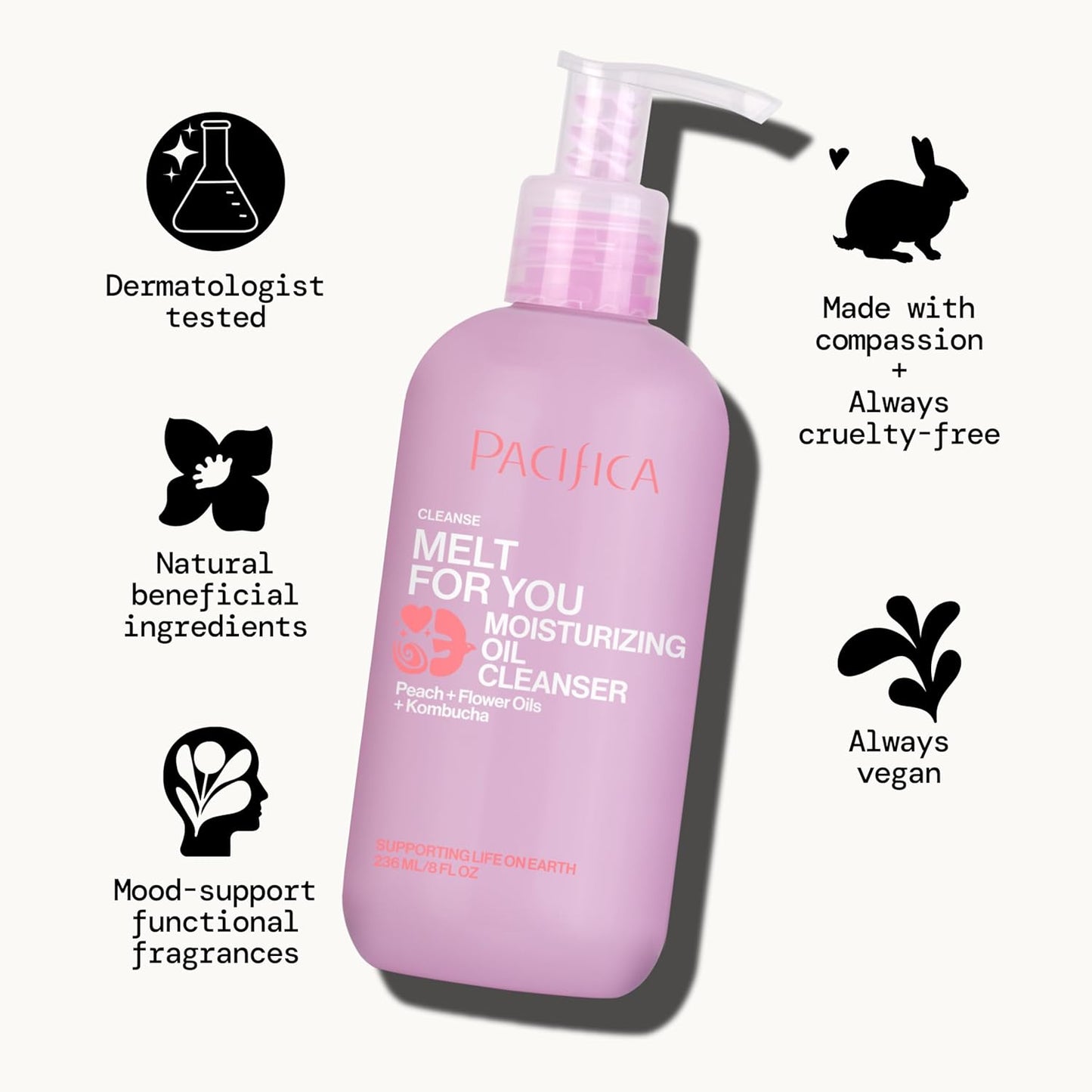 Pacifica Melt For You Facial Cleansing Oil – Hydrating Daily Face Wash & Makeup Remover Oil Cleanser for All Skin Types, Gentle Non-Comedogenic, Vegan, Clean Beauty, Dermatologist Tested 8 fl oz-FemmiqueWomen