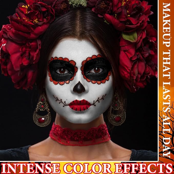 3 Pcs Halloween Face Paint Special Effects Makeup Kit,Water-based Black White Red Face Body Paint,Clown Cosplay SFX Joker Zombie White Makeup Professional Face Painting Kit for Adult-FemmiqueWomen