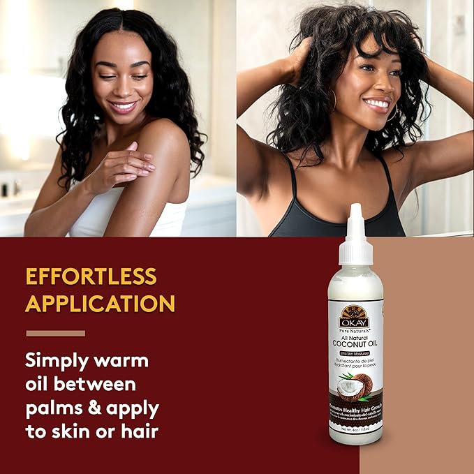 Okay 100% Pure Coconut Oil for Hair & Skin - Coconut Oil for Women & Men, Perfect for Hair & Body, for Massage & Moisturizer, Natural - 4 fl oz Squeeze Bottle (Pack of 1)-FemmiqueWomen