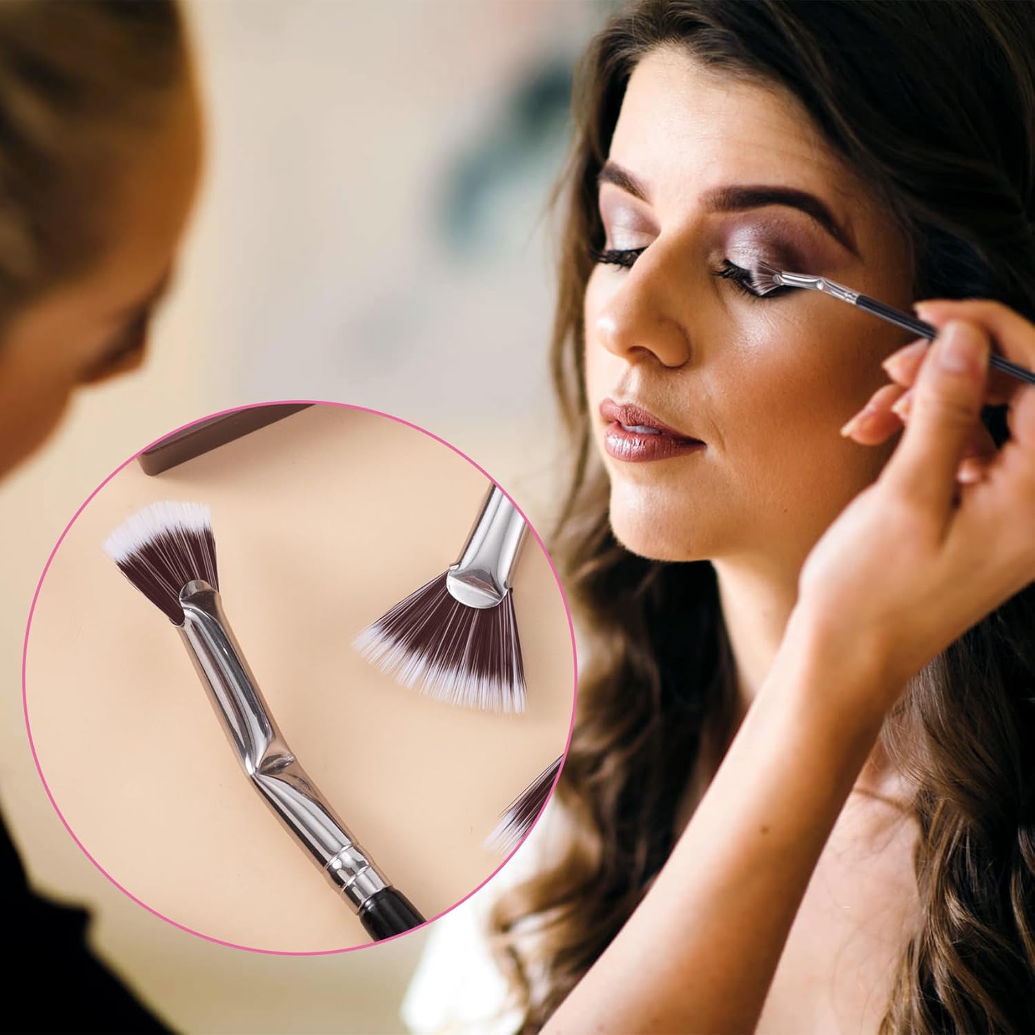 PAGOW 2pcs Folding Angle Scalloped Lash Brush, Eyelash Comb Separator Makeup Tool, Multifunctional Mascara Fan Brush with Soft Bristles for Upper Lower Eye Lash (Brown Bristles)-FemmiqueWomen