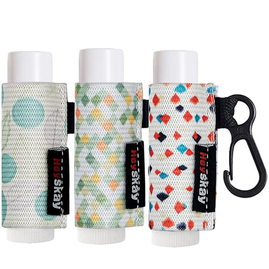 3pcs Lip Balm Holder Sleeves Keychain Chapstick Holder Keychain Lip Gloss Holder Chapstick Elastic Sleeves (Geometric Pattern)-FemmiqueWomen