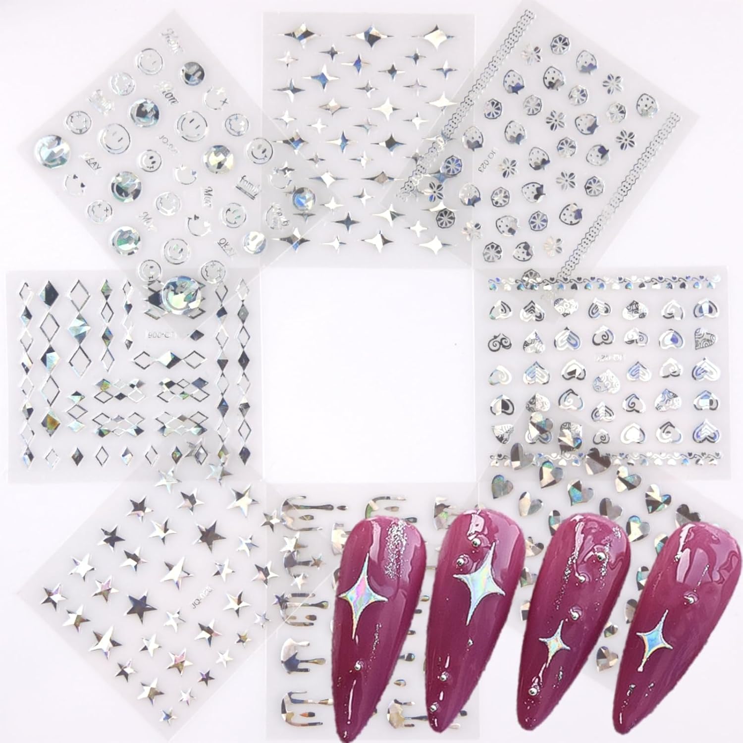 30 Sheets Silver Nail Art Stickers 3D Self-Adhesive Line Nail Decals for Acrylic Nails Lace Leaf Flower Nail Supplies for Nail Art Glitter DIY Design Nail Stickers for Women-FemmiqueWomen