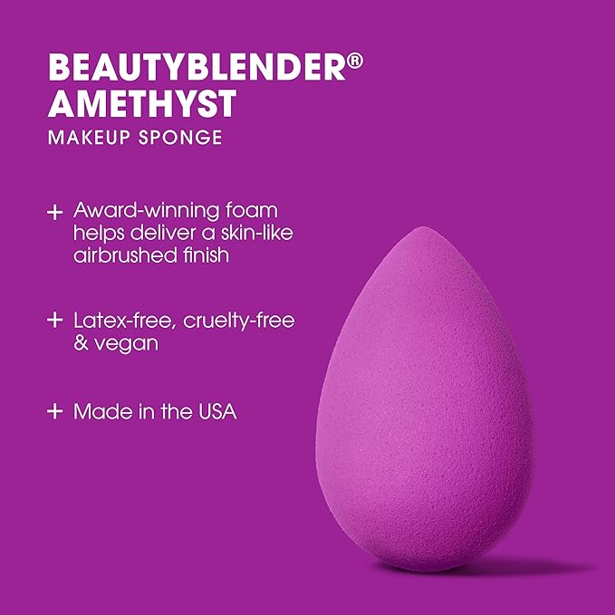 Beautyblender® | Amethyst Beauty Blender Makeup Sponge, Super-Soft Foam Easily Blends Foundations, Powders & Creams, Made in USA, Reusable, Washable, Streak Free Application, Vegan, Cruelty Free-FemmiqueWomen
