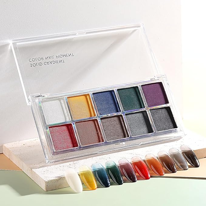 10 Colors Solid Fluorescent Neon Pigment Powder Set Gradient Iridescent Aurora Mermaid Pearl Glitter Dust Kit for Home Salon Nail Art Designs-FemmiqueWomen