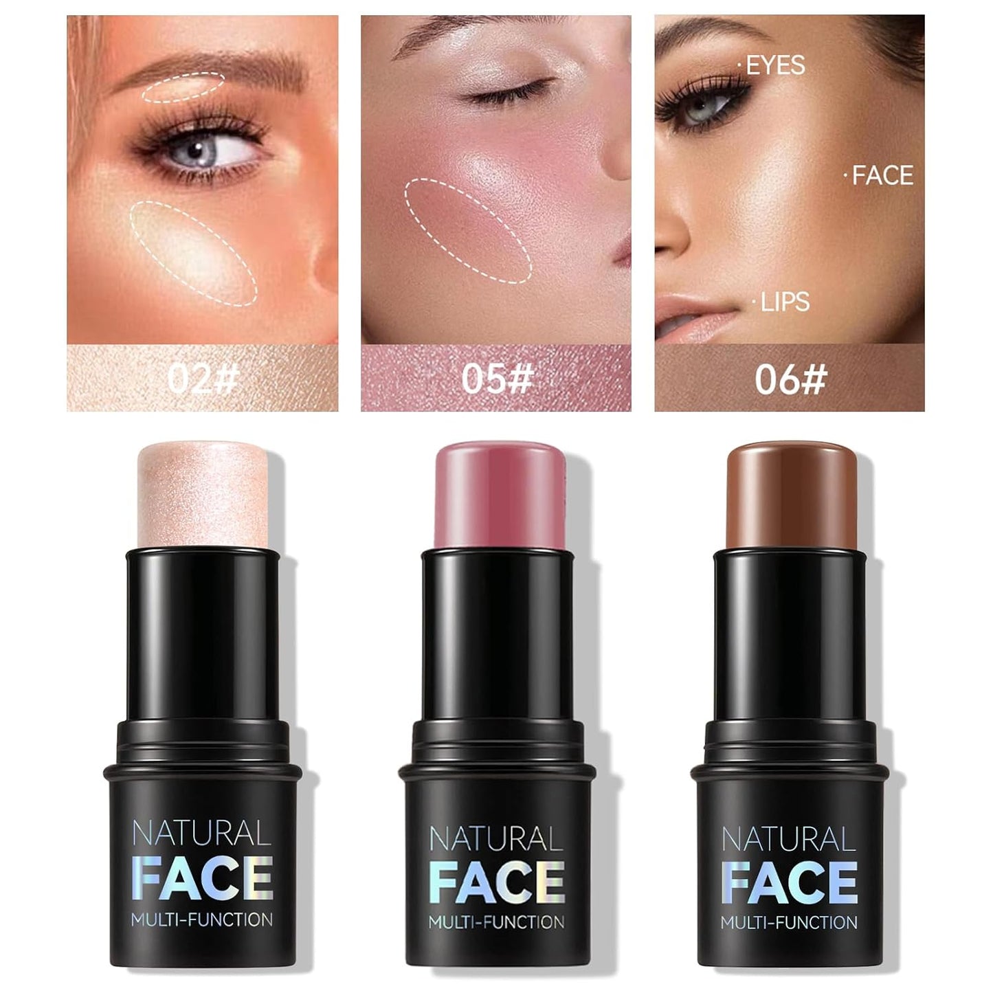 3Pcs Cream Contour Stick Makeup Kit,Create Face Contour,Highlighter Stick,Blush stick for Sculpt the Cheeks,Bronzer Contour Sticks,Waterproof Long-lasting Contour set,Non-greasy（01#,03#,04#）-FemmiqueWomen