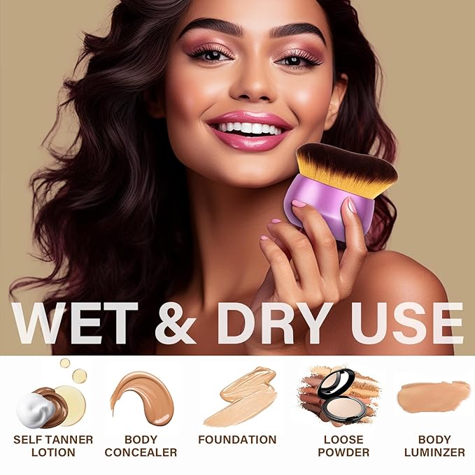 Extra Large Body Makeup Brush For Self Tanner, Leg Makeup &Bronzer Blend,75 mm Wide-headed Kabuki Brush Provides More Even &Pretty Application, Sunscreen Face& Back Makeup Brush, Wet&Dry Use- Purple-FemmiqueWomen