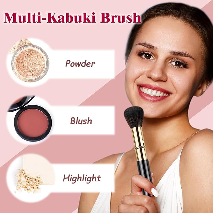 Retractable Kabuki Makeup Brushes 2 Pcs, Powder Brush/Foundation Brush/Blush Brush for Foundation, Powder Blush, Bronzer, Buffing, Liquid, Cream, with Cover-FemmiqueWomen