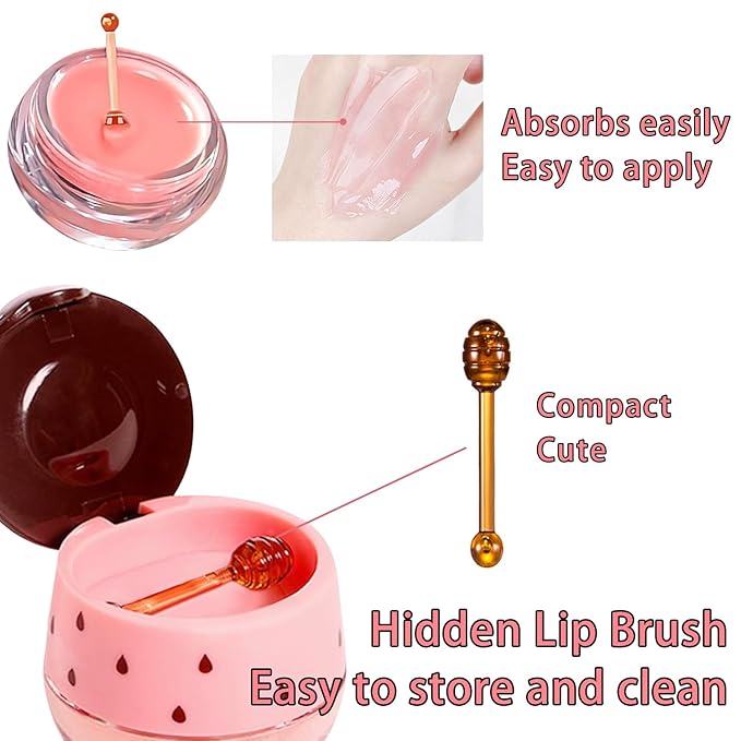 3 PCS Bee Lip Balm Honey Pot, Honey & Strawberry & Apple Lime Lip Mask Overnight Propolis Moisturizing Lip Balm Hydrating Prevention Dry and Crack Lip Scrubs Exfoliator Lip Wrinkle Care (Set A)-FemmiqueWomen