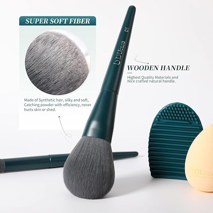 DUcare 17Pcs Professional Makeup Brush Set Complete Kit with Brush Cleaning Mat and Makeup Sponge, Ideal for Foundation, Eyeshadow, Liquid Cream, Gift Box Set-FemmiqueWomen