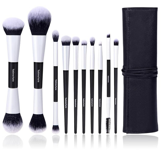 Makeup Brush Set 10pc, Dual-Ended Makeup Brushes For Bronzer, Contour, Eyeshadow, Blush, Concealer, Foundation-FemmiqueWomen