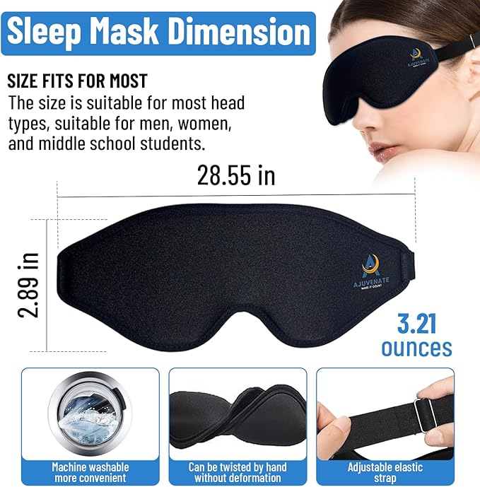 3D Sleep Mask for Men Women | 100% Blackout, Zero Eye Pressure, Breathable Material | Comfortable Night Blindfold for Sleeping, Travel and Meditation (Black)-FemmiqueWomen