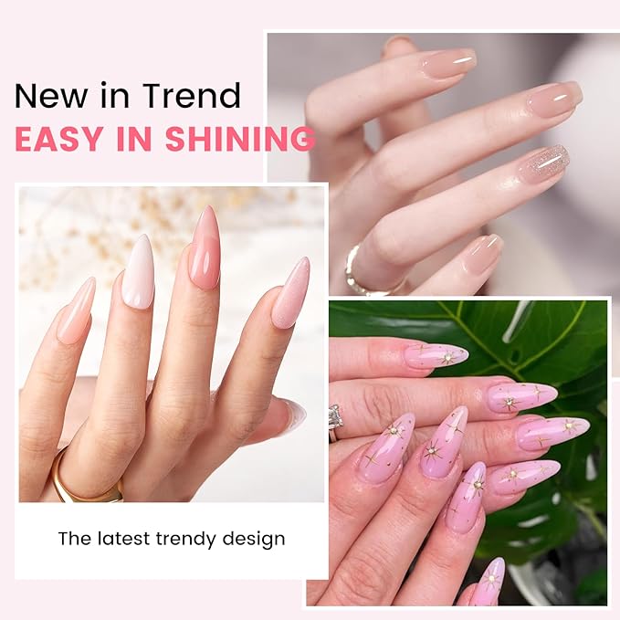 Jelly Gel Nail Polish Kit with U V Light, Hema-Free Milky Nude Sheer White Pink Gliter Gel Polish Set with Base & Top Coat Chrome Nail Powder, 4 Colors Mini Salon Nail Art Starter Gift for Women Girl-FemmiqueWomen