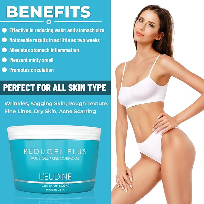 L’EUDINE Redugel Plus Skin Tightening Cream for Body, Firming Cream with Mint Oil, Field Horsetail, Marine Algae, Maca Extract, Skin Firming and Tightening Lotion – 8oz-FemmiqueWomen