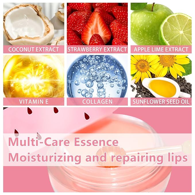 3 PCS Bee Lip Balm Honey Pot, Strawberry & Apple Lime & Coconut Lip Mask Overnight Propolis Moisturizing Lip Balm Hydrating Prevention Dry and Crack Lip Scrubs Exfoliator Lip Wrinkle Care (Set D)-FemmiqueWomen