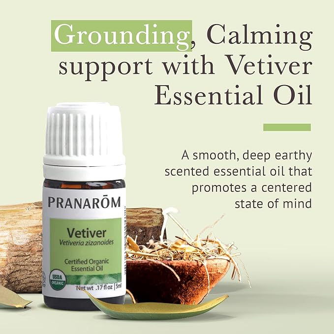 Pranarom USDA Certified Organic Vetiver Essential Oil (5ml), 100% Pure Undiluted Therapeutic Grade from Haiti & Madagascar for Aromatherapy, Diffuser, Calming, Relaxation, DIY, Massage Oil-FemmiqueWomen